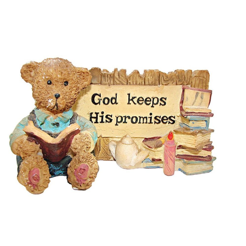 Dolgencorp Teddy Bear God Keeps His Promises Figurine Religious Nursery Decor